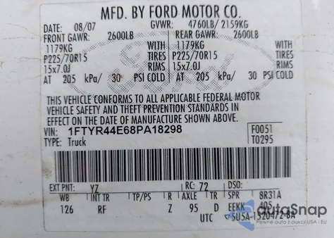 2008 Ford Ranger Sport/Xlt from USA, damaged, VIN 1FTYR44E68PA18298